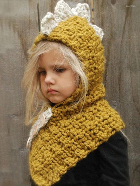 Berretti Chic Inverno Adorabile Cappello per bambini Berretti per bambini Dinosauro Cartone animato Animale Caldo carino fatto a mano Neonate Ragazzi Addensare Cappelli con collo in maglia