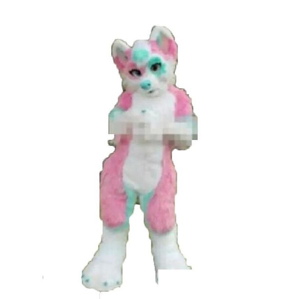 Trajes de mascote Profissão feita rosa longa pele peluda raposa lobo husky cão traje fursuit adt desenhos animados festa de natal entrega app dh7ck