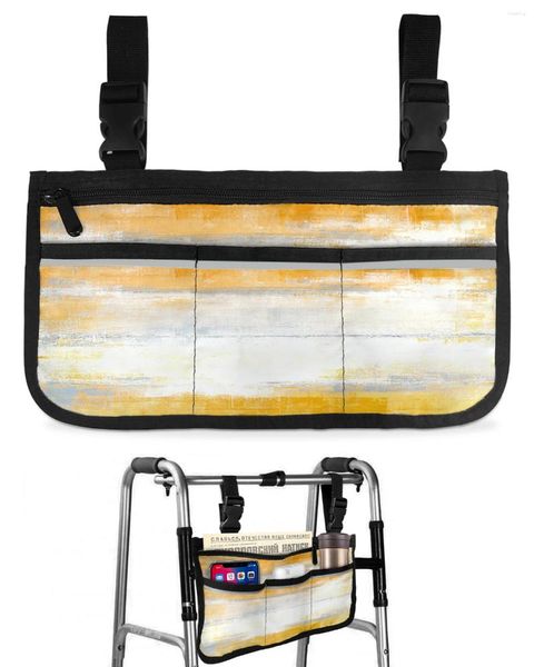 Sacos de armazenamento Arte abstrata saco de cadeira de rodas amarelo com bolsos tiras reflexivas braço lado scooter elétrico andando bolsa