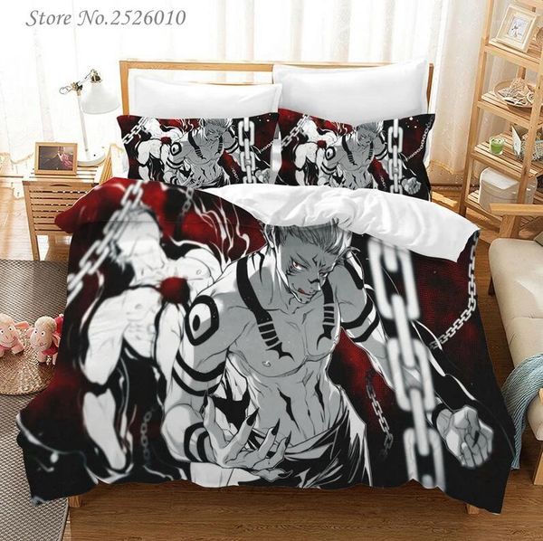 Conjuntos de cama Jujutsu Kaisen Japão Anime 3D Impresso Set King Duvet Cover Fronha Consolador Bedclothes Bed Linens 04
