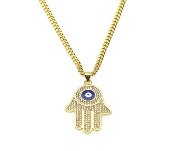 Nuove collane con pendente Blue Evil Eye Hamsa Mano di Fatima Fascino Lunghe catene cubane Per le donne Gioielli di moda Hip Hop4792993