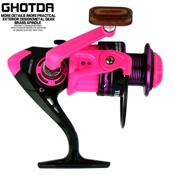 Rollen Ghotda Pink Fly Fishing Reel 20007000Series High Speed 5,2:1 Verhältnis Spinning Angelrolle Ganzmetallspule Angelrolle