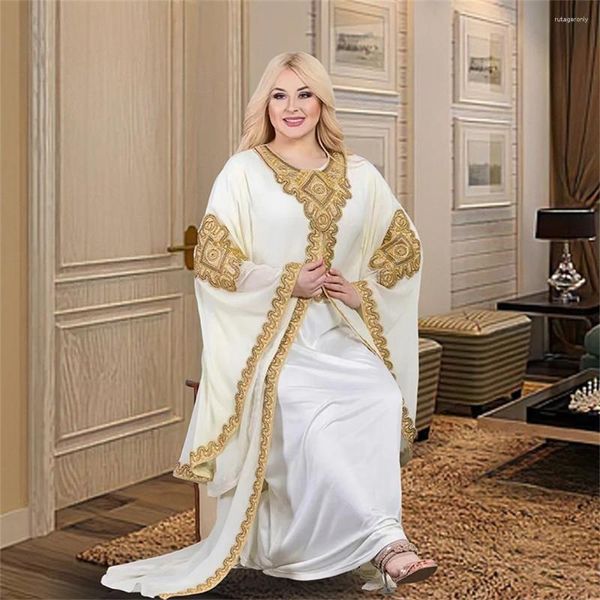 Etnik Giyim Dubai Müslüman Kadın Abaya Flare Sleeve Uzun Maxi Elbiseler Türkiye Kaftan Arap Robe Akşam Partisi Eid Fas İslam Jalabiya