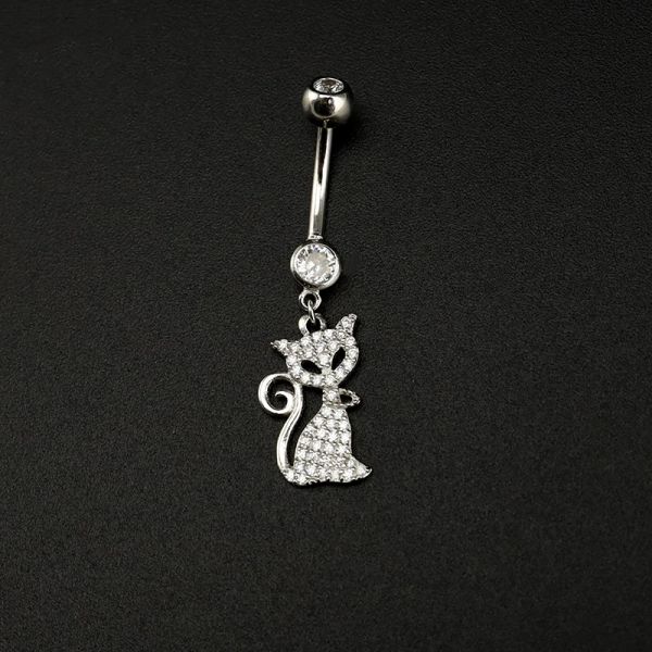 Ringe Körperschmuck 925 Sterling Silber Katze Nabelpiercing Bauchnabelringe Baumelnder Zirkon Niedliche Männer Frauen Zubehör Dekoration