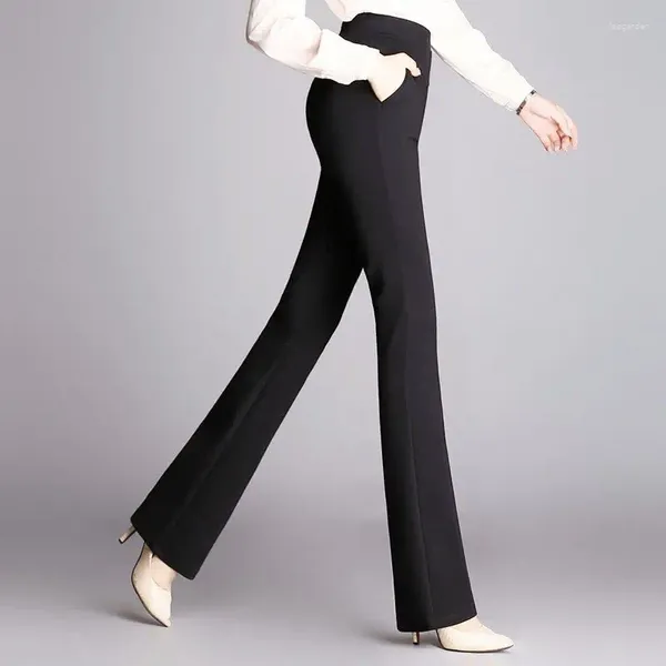 Pantaloni da donna Moda coreana Office Lady Suit per le donne Primavera Skinny Flare Nero Vita alta Pantaloni a gamba larga Donna 6XL Q519