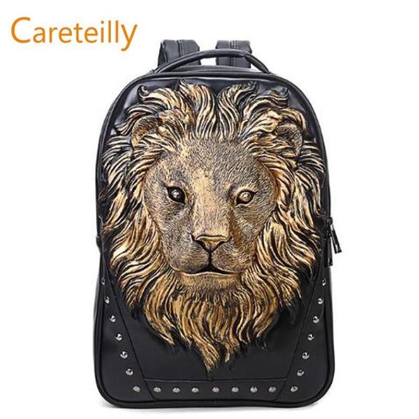 Pu deri sırt çantası aslan baskılı desen sırt çantaları moda dizüstü bilgisayar sırt çantaları omuz çantaları schoolbgs 46x31x12cm 2022271p