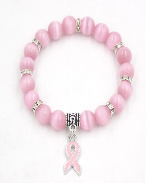Pack Brustkrebs-Bewusstseinsschmuck, weiß-rosa Opal-Perlenarmband, Band-Charm-Armbänder, Armreifen, Armbänder3189702