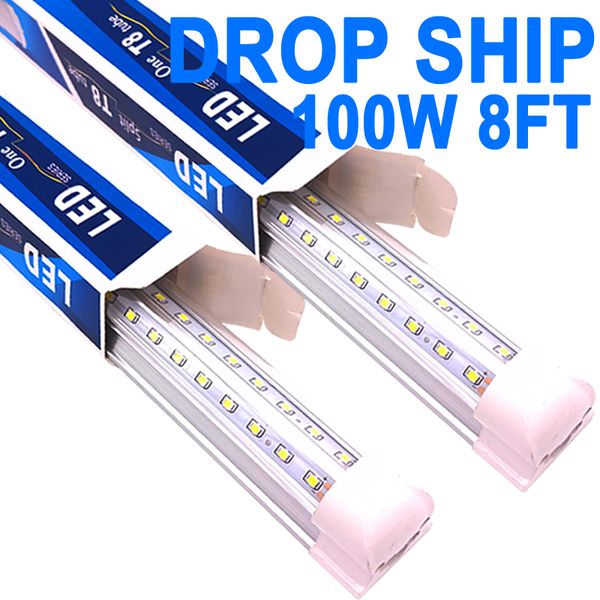 Lâmpada LED para loja de 8 pés, luminária de tubo LED de 100 W, tampa transparente de 8 pés, branco frio 6500K, luminária integrada em forma de V, luz da porta do refrigerador, 25 pacotes, oficina, EUA, crestech