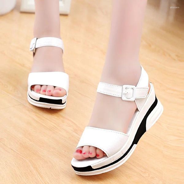 Kleid Schuhe Comemore Frauen Leder Casual Offene spitze Plattform Keile High Heels frauen Sommer Schuhe Espadrilles 2024 Frau Sandalen