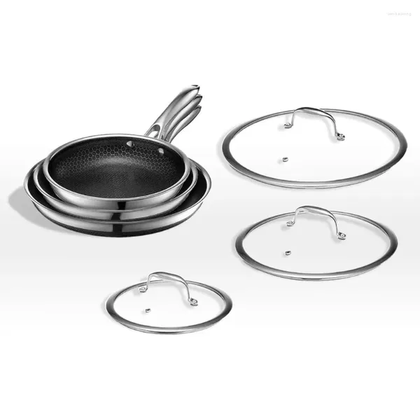 Kochgeschirr-Sets, spülmaschinen- und ofenfest, Tafelservice mit Töpfen zum Kochen, 10 12-Zoll-Bratpfannen mit Deckel aus gehärtetem Glas, kühl bleibende Griffe, 8