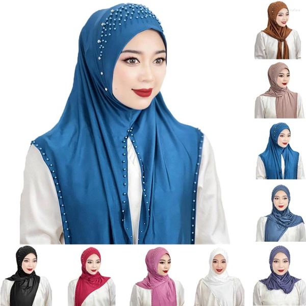 Abbigliamento etnico Indossare Pronto Indossare Hijab istantaneo Donne musulmane Turbante Cappello arabo islamico Scialle di perline di alta qualità Copricapo Sciarpa di preghiera Niqab