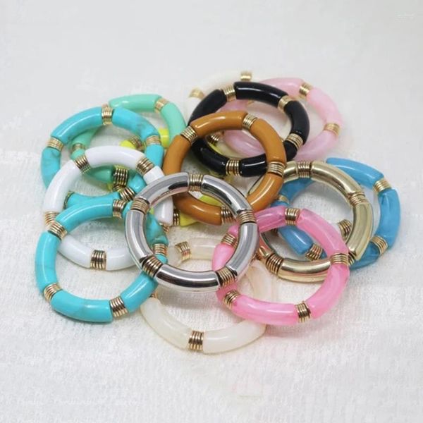 Braccialetti con ciondoli Bracciale rigido tubolare in smalto acrilico Boho Bracciale impilabile Bambù addio al nubilato elasticizzato personalizzato Regalo cool casual per le donne