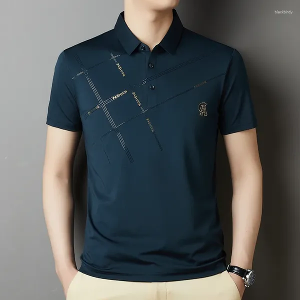 Polos masculinos high end designer polo camisa impressa embroid lapela camiseta para homens negócios coreano casual moda tendência roupas de verão