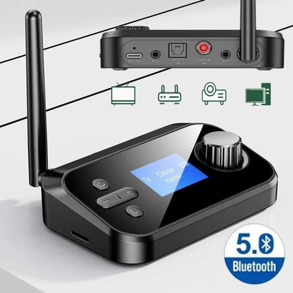 5.0 Dois em Um Bluetooth TF Cartão Fibra Óptica Conversor Coaxial Transmissor Receptor com Tela
