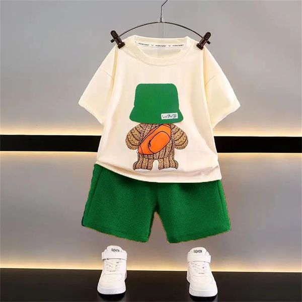 Abbigliamento estivo per bambini set casual per bambini sciolto più fresco carino set moda baby top + pantaloncini set due pezzi 240225