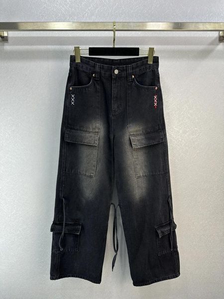 Jeans da donna MMsix Design multitasche Uomo Pantaloni a gamba larga Gambe Etichetta calendario Pantaloni da palestra Recensioni coreane Molti vestiti