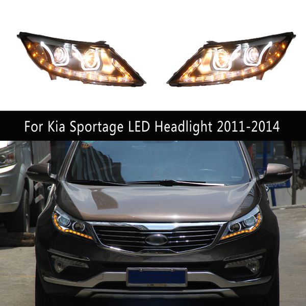 Lâmpada dianteira de feixe alto luz diurna para kia sportage conjunto de farol led 11-14 streamer indicador de sinal de volta acessório de iluminação