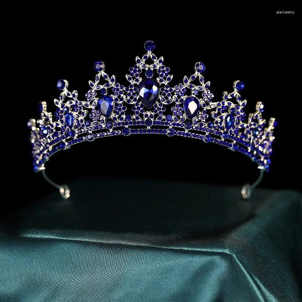 Fermagli per capelli Corona barocca per donne e ragazze Classico blu di lusso Accessori da sposa da sposa Gioielli in cristallo Diademi Queen Party