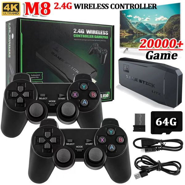 Consoles Video Game Stick M8 com 10000/3500 Classic Retro Game Console Vidio Wireless 2.4G Controller Box 4K HDMI Original HD Li