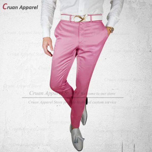 Hosen neueste luxury rosa satin glänzende Männeranzug Hosen Schlanke Fit formelle Business Männliche Hosen Heckade Groomsmen Bräutigam Hochzeitshosen