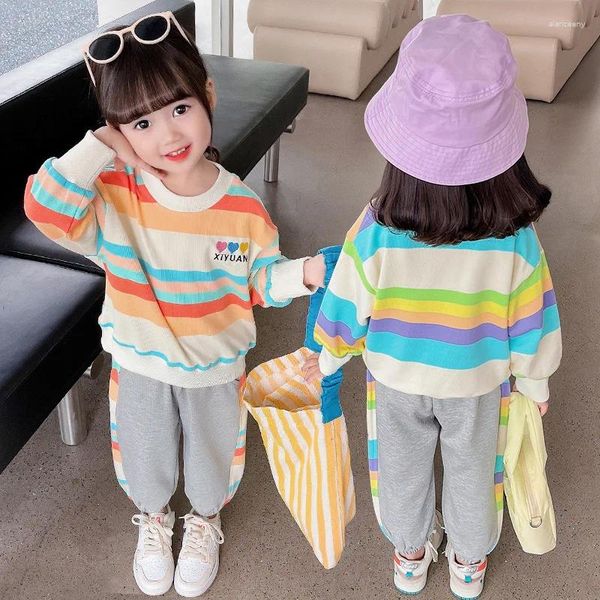 Kleidung Sets Kinder Trainingsanzug 2024 Herbst Mädchen Regenbogen Kinder Anzüge Student Sport Pullover Und Hosen Outfits Teenager Hosen