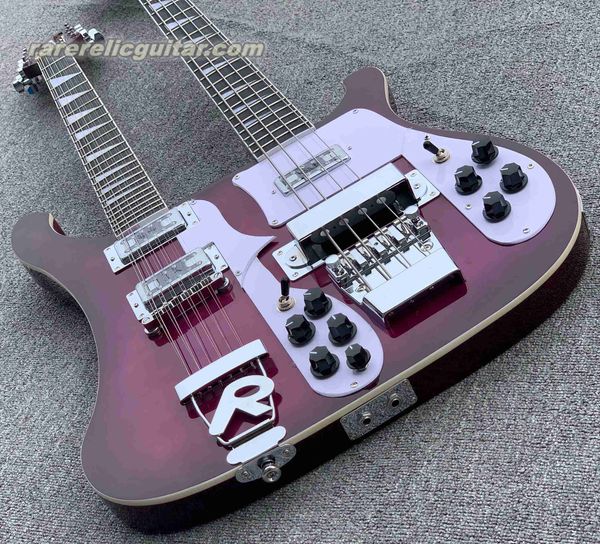 Alta qualità Trans Purple Double Neck 4003 4 punture Basso elettrico 330 360 12 corde Chitarra elettrica Perla Triangolo Intarsio Hardware cromato