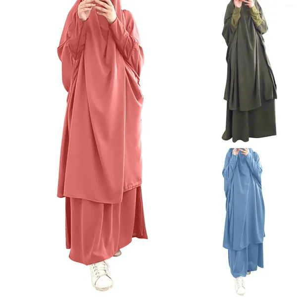 Ethnische Kleidung Damen Muslim Robe Anzug Große Schaukel Rundhals Top Einfarbig Herren Tank Kleidung Für Frauen Zum Beten Stehkragen Kleid