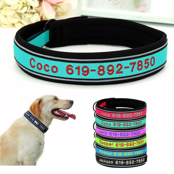 Halsbänder, besticktes Hundehalsband, personalisiertes Namenstelefon, reflektierende Nylon-Hunde-ID-Halsbänder, Anti-Verlust für kleine, mittelgroße und große Hunde, verstellbar