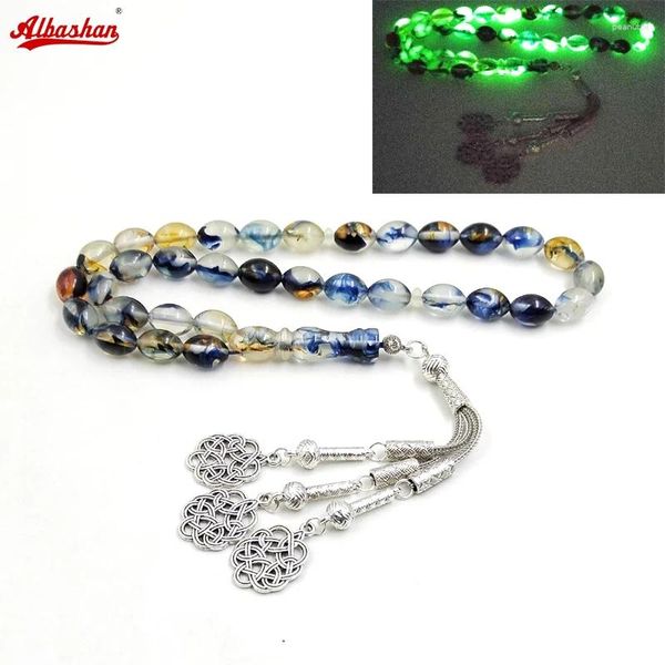 Strand luminoso tasbih pulseira resina azul muçulmano misbaha eid presente acessórios islâmicos masbaha turco jóias 33 contas de oração