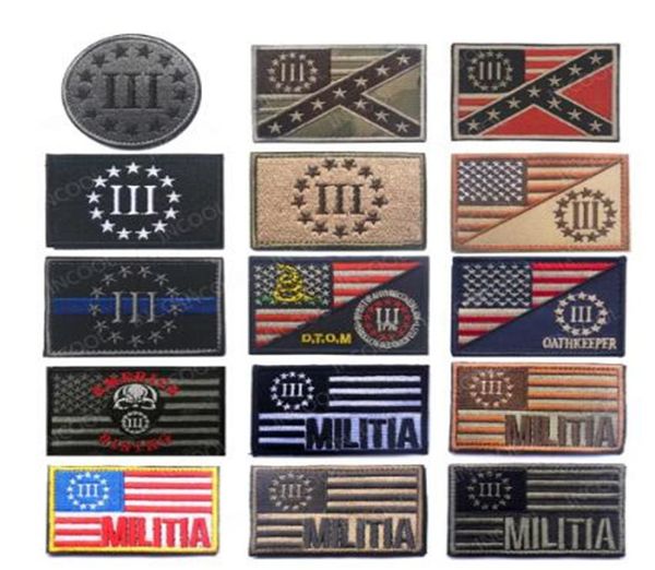 Patch per ricamo Tre percento US UK Flag Patch Distintivi tattici MILITIA Snake DTOM Toppe ricamate per giacca Zaino Cap C4878273
