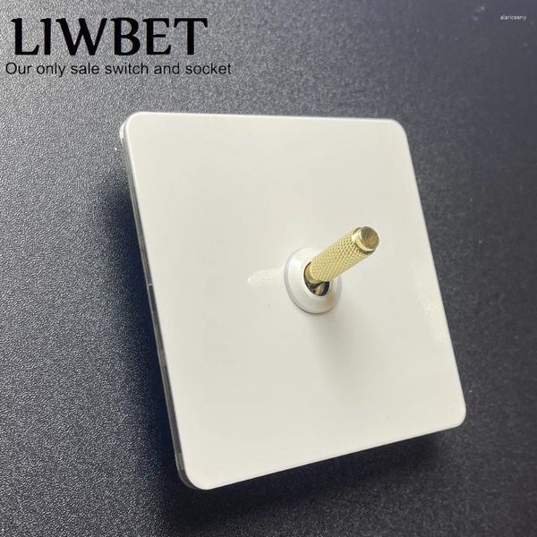 Controllo domestico intelligente LIWBET Interruttore a parete bianco 1 gruppo / 2/3 4 e pannello luminoso a 2 vie in acciaio inossidabile con levetta color oro