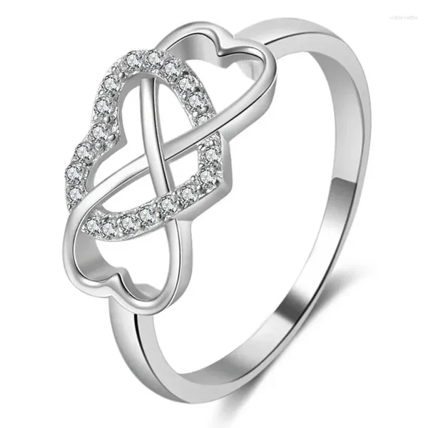 Cluster-Ringe, vielseitig einsetzbar, 925er-Sterlingsilber, für Damen, hochglanzpolierter Zirkonia, Unendlichkeit und Herz, anlaufgeschützt, bequemer Ring