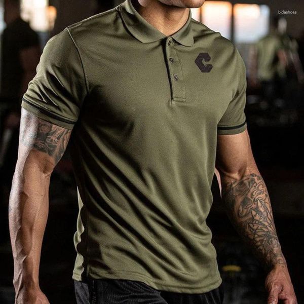 Polos masculinos verão manga curta camisa polo masculina camisas táticas militares secagem rápida respirável casual cor sólida camiseta de fitness