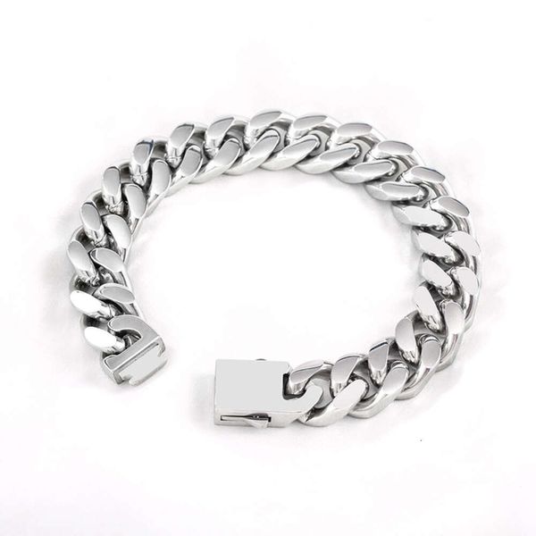 BRACCIALE A CATENA CUBANA in acciaio al titanio lucido da 14 mm, stile locomotiva pesante punk