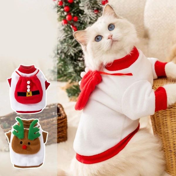 Trajes de gato Natal Rena Tema Vestuário Pet Engraçado Traje de Festa Gatinho Cosplay Dress Up Santa para Filhote de Cachorro