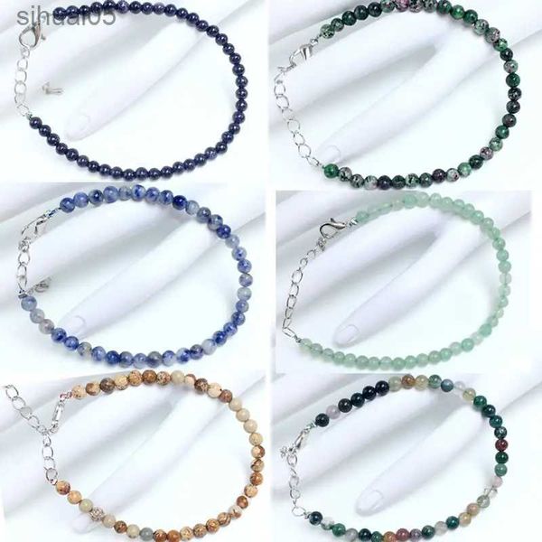 Frisado 4mm Chakra Beads Energia Pulseira Natural Rodada Ágata Pedra Sodalita Branco Turquesa Pulseiras para Mulheres Homens Handmade Yoga Jóias YQ240226