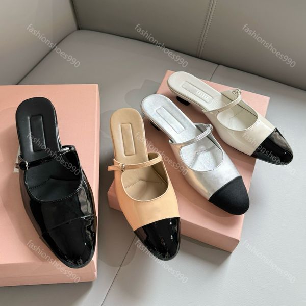 Mordore Nappa-Sandalen mit niedrigem Absatz, berühmte Designer-Damenschuhe, Patch-Farblack, Leder-Pantoletten, Slingbacks, hochwertiges Leder, Party-Abend, Hochzeitsschuh mit Box 10A 35-41