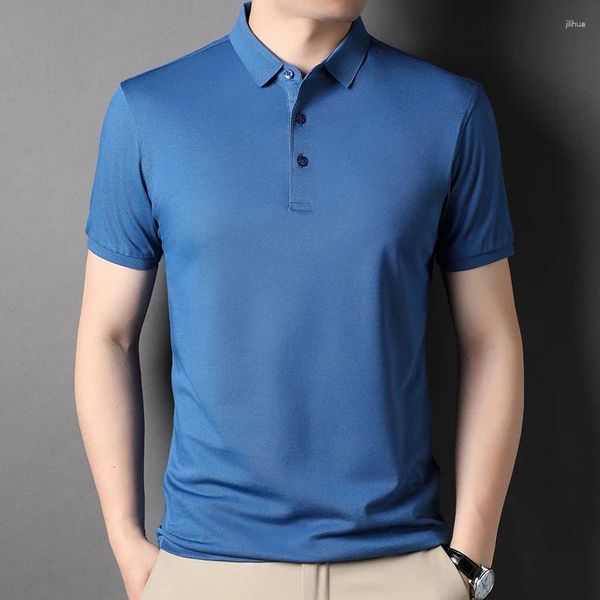 Polos masculinos high end 50% algodão verão marca polo camisas para homem 2024 manga curta cor sólida casual topos roupas da moda