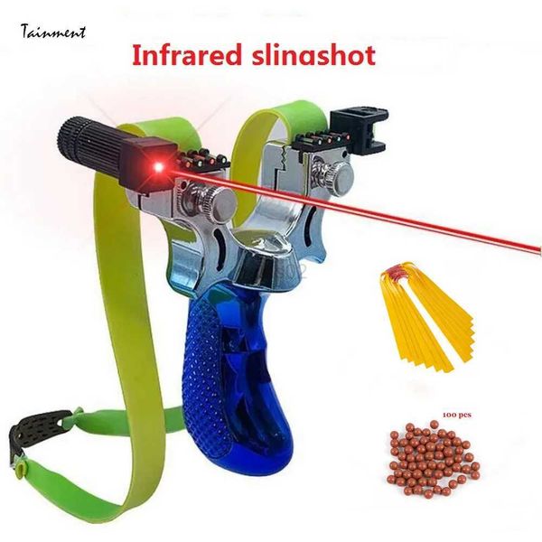 Av Slinghots 98K Kızılötesi Lazer Slingshot Düz kauçuk bantlı mermerler yüksek hassasiyetli, açık hava sporu için Slingshot çekim yq240226