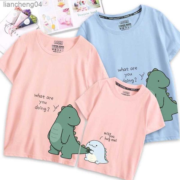 Passende Familien-Outfits, passende Familien-Outfits, Kleidung, Mutter, Vater und Kind, Sommer-Cartoon-Dinosaurier-T-Shirt, Sportkleidung, Baumwolle, Eltern-Kind-Outfits