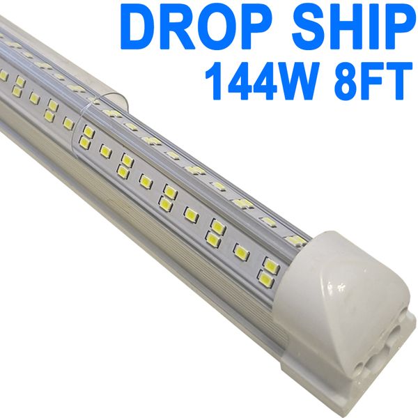 LED Mağaza Işığı 8ft, 144W 14400lm 6500K, T8 LED ışık fikstürü, net kapak, tavan ve yardımcı dükkan aydınlatması, bağlantılı tüp ışıkları, sho p ışıklar odası, garajlar Crestech