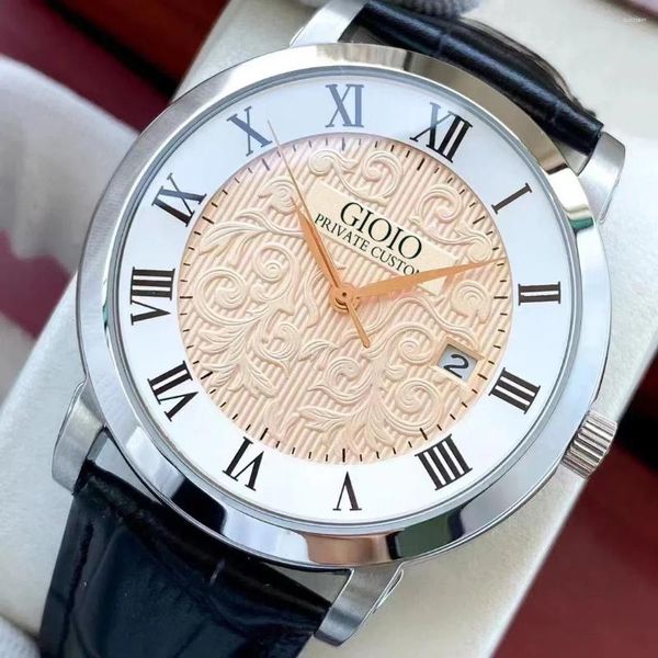 Armbanduhren 2024 Herren-Automatik-Mechanische Uhr Roségold Edelstahl Schwarz Leder Weißes Rom-Zifferblatt Saphir 42 mm