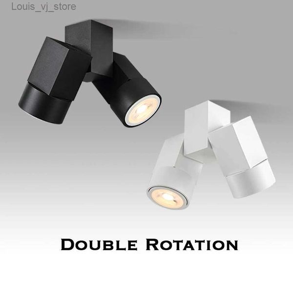 Downlights interior led downlight gu10 180 ajustável dupla superfície montagem holofote branco/preto luz de teto yq240226