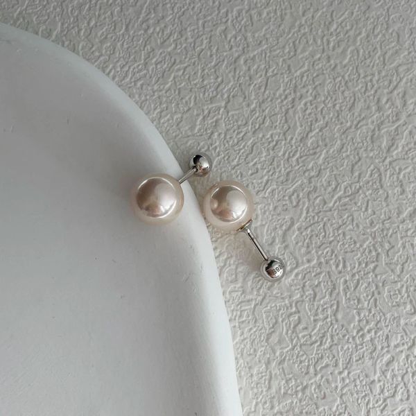 Fascino 8mm argento sterling 925 rotondo rosa chiaro conchiglia perla vite posteriore orecchini a bottone per donne ragazze gioielli penetranti orecchini Aretes