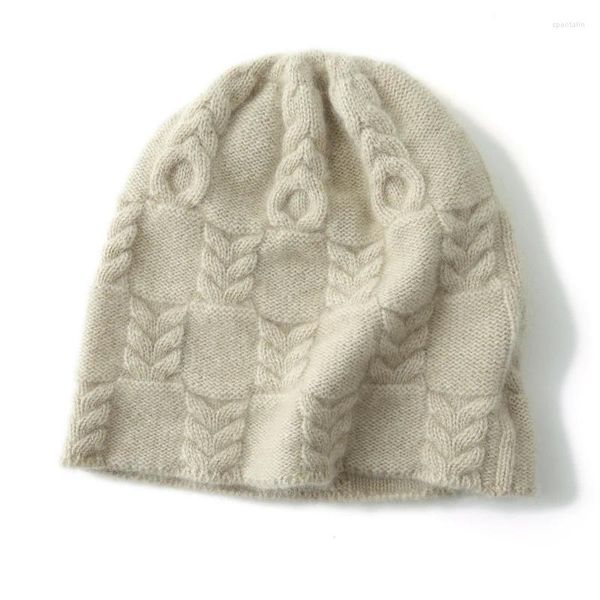 Berets Italian Order Custom Reiner Kaschmir Hut Weibliches Kabel Dickes Herbst Winter Gestrickte Warme Gehörschutz Zehenkappe