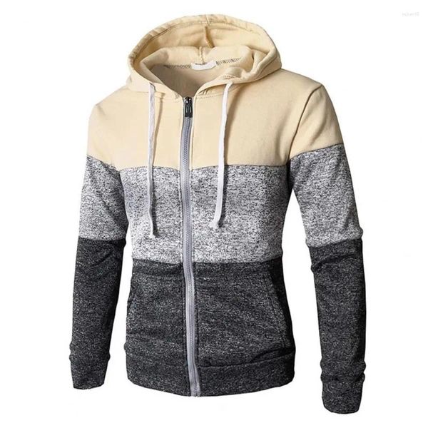 Erkek Hoodies 2024 Patchwork Sıradan İnce Fermuar Paltosu Açık Mekan Sonbahar Kış Ceket Spor Moda Uzun Kollu Kapşonlu Kazak