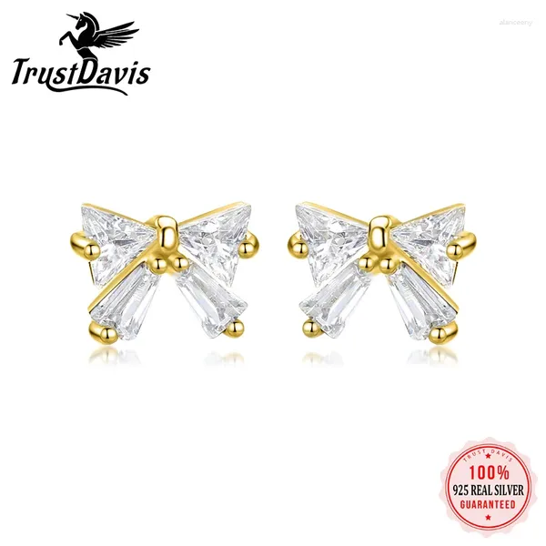 Orecchini con perno TrustDavis Reale 925 Sterling Silver Orecchino Bowknot Lucido Zircone Vite Per Le Donne Matrimonio Gioielleria Raffinata Regalo DS3476