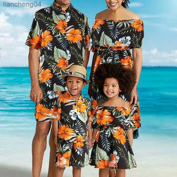 Passende Familien-Outfits, passende Familien-Outfits, Mutter, Tochter, Rüschenkleid, Papa, Sohn, T-Shirt + Shorts, Anzug, Urlaubskleidung, Casua-Druck, Kleidung, Familienlook