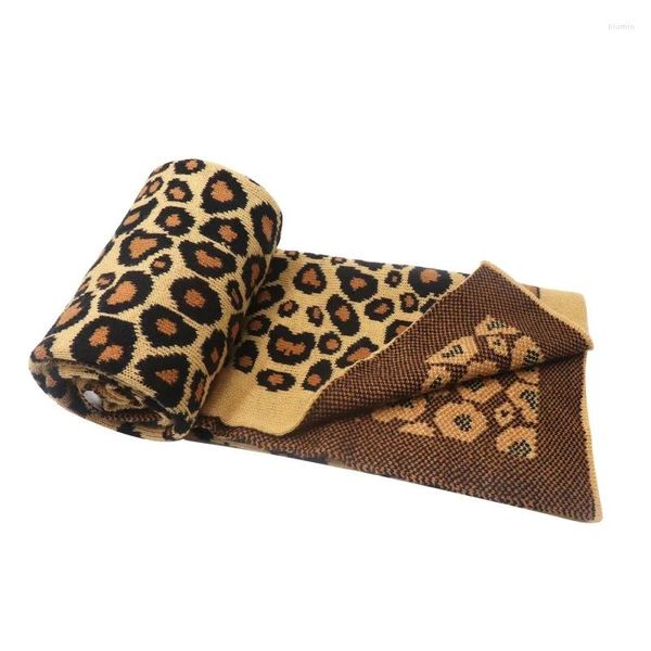 Cobertores bebê malha cobertor leopardo impressão lã outono e inverno criança quente swaddle toalha de cama lenço