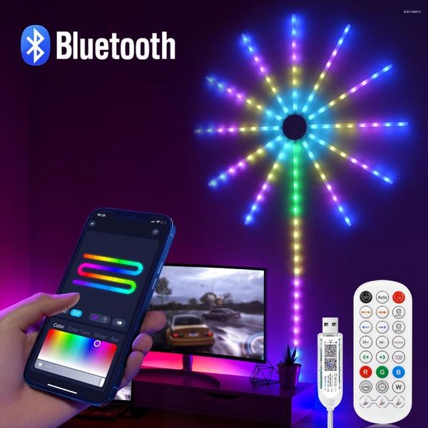 Luzes noturnas com controle de voz inteligente, luz colorida, lâmpada de fogos de artifício, à prova d'água, usb, rgb, neon, para decoração de jardim ao ar livre, quarto